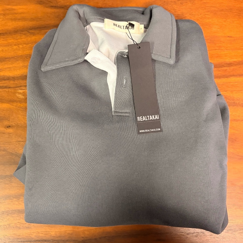 NWT REALTAKAI Men's Polo Collar Sweater in Gray | Size L
